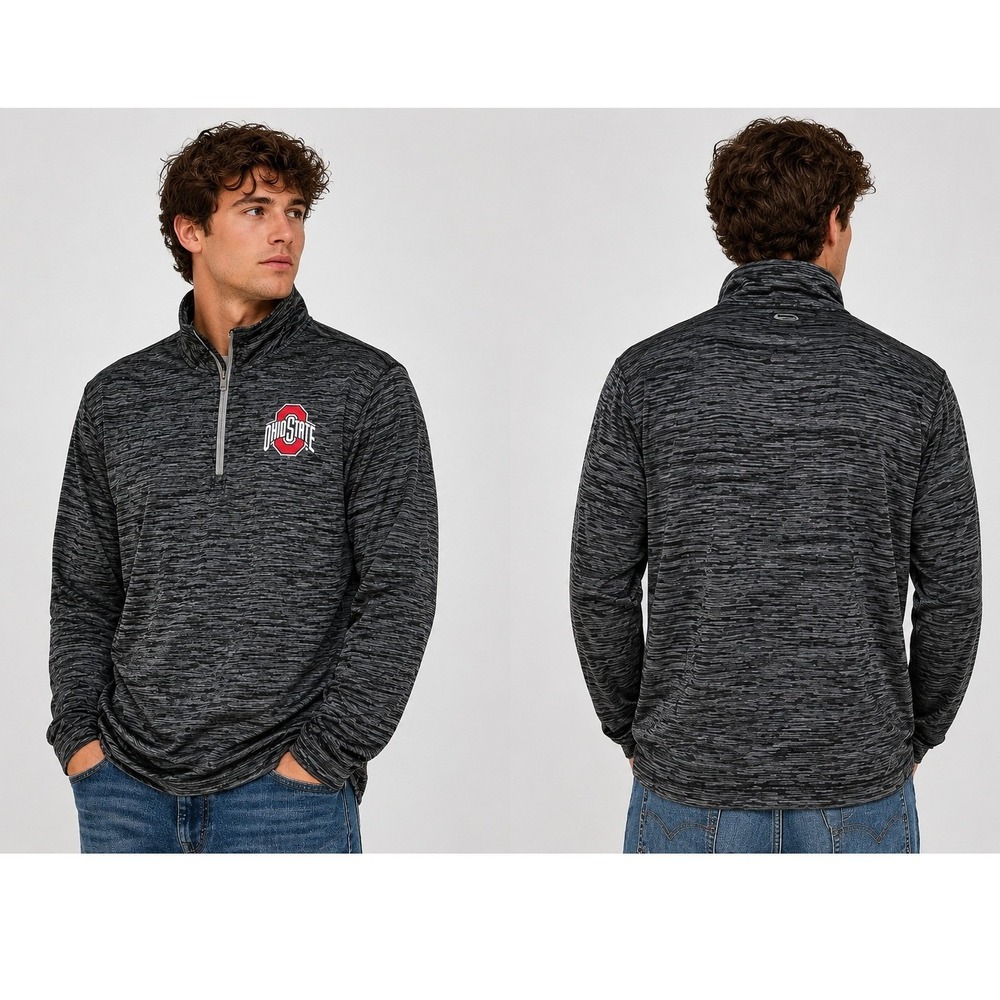 Scarlet‎ & Gray Ohio State Buckeyes Mens Small Gray Space Dye 1/4 Zip Pullover